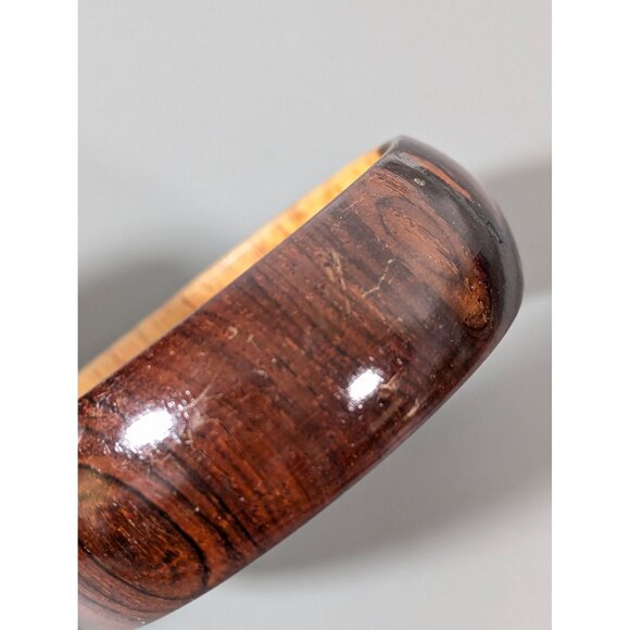 Retro Wood Bangle Bracelet Colorblock Light Dark 8.5 in Chunky Statement - Picture 3 of 6